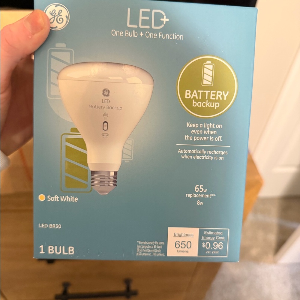 GE LED+ Soft White Bulb with Battery Backup